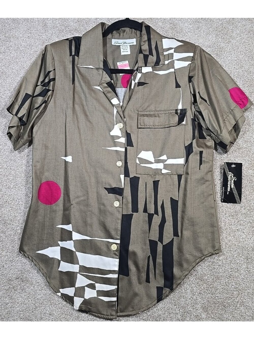 Susan Burrowes Vtg Abstract Pop Art Button Up Shirt Blouse USA Made Women 10 NWT